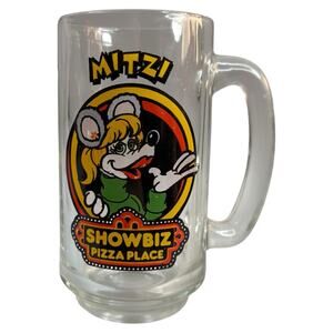 VTG 1980s Showbiz Pizza Place MITZI Character Glass Pilsner Mug Drinkware 12 OZ